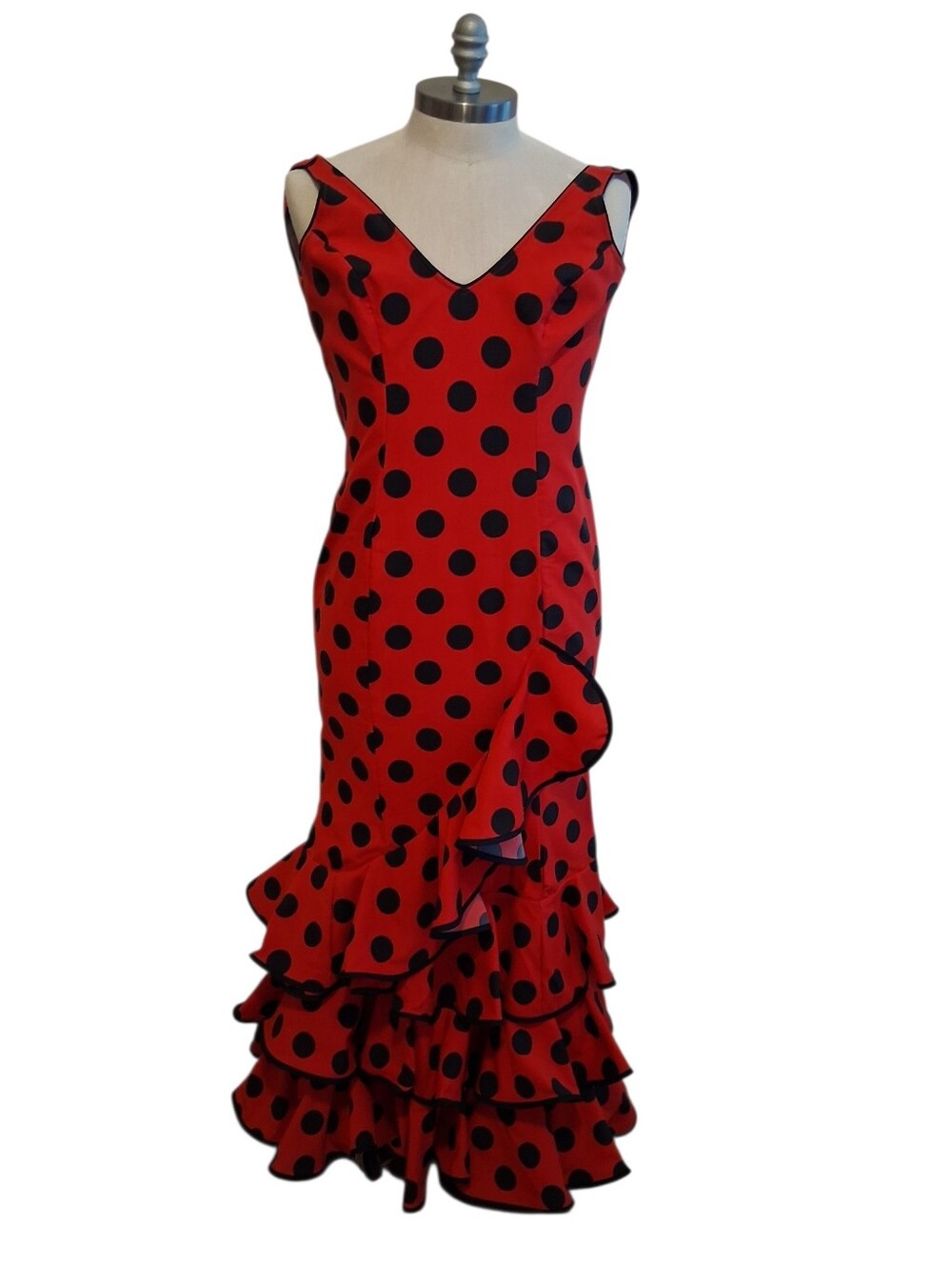 Authenitic Flamenco Red Polka Dot Ruffle  Dress